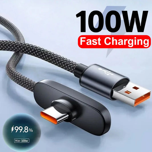 100W Right-Angle Fast Charging USB-C Data Cable
