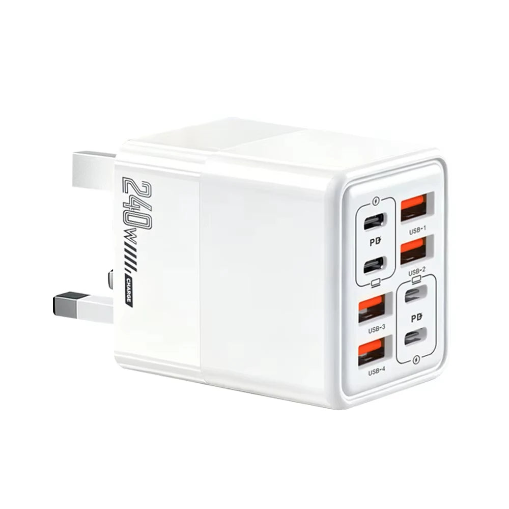 240W 8-in-1 Fast Charging USB Wall Adapter - 9