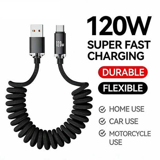 120W Retractable Fast Charging USB-C Data Cable