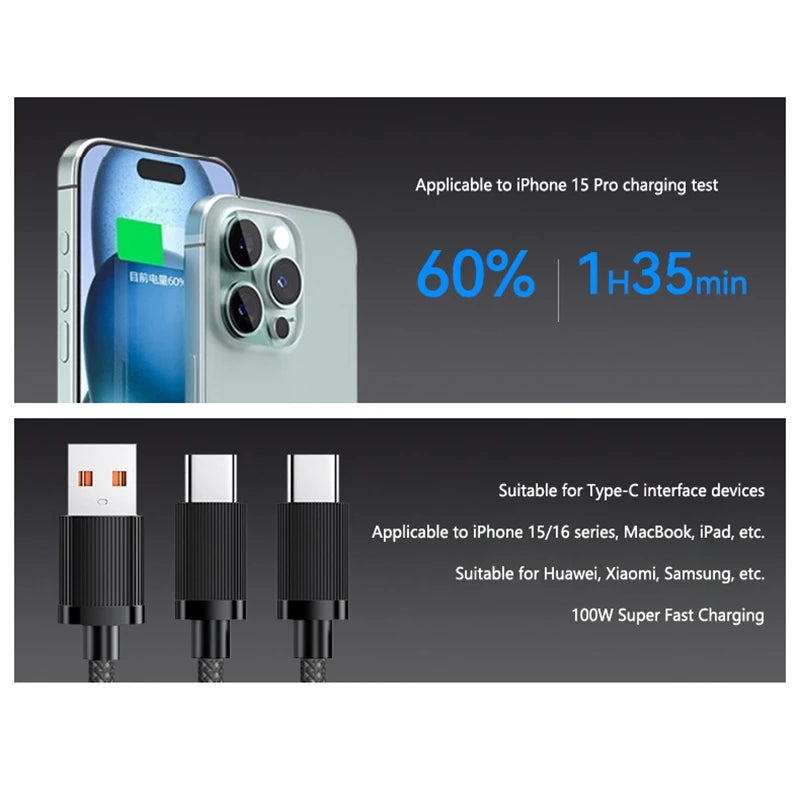 100W 2-in-1 Dual USB-C Fast Charging Cable
