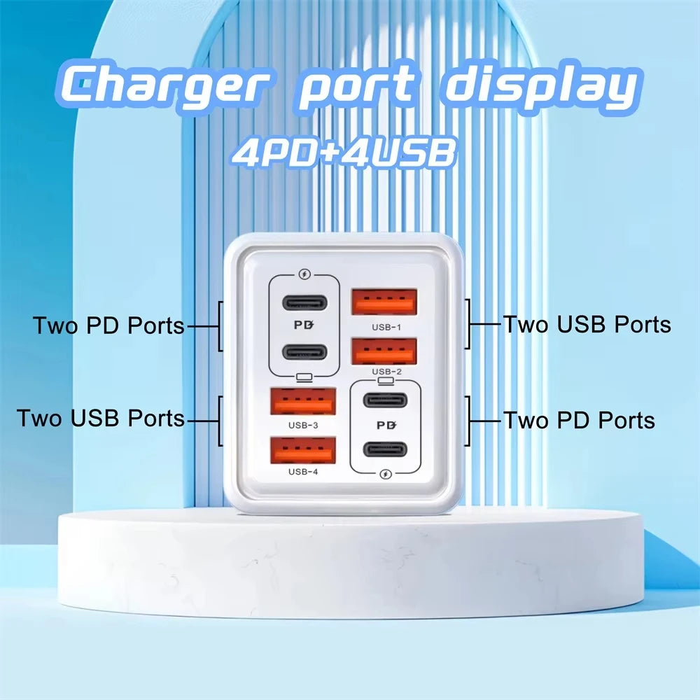 240W 8-in-1 Fast Charging USB Wall Adapter