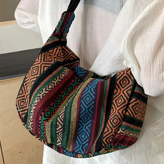 Tribal Pattern Foldable Canvas Crossbody Hobo Bag