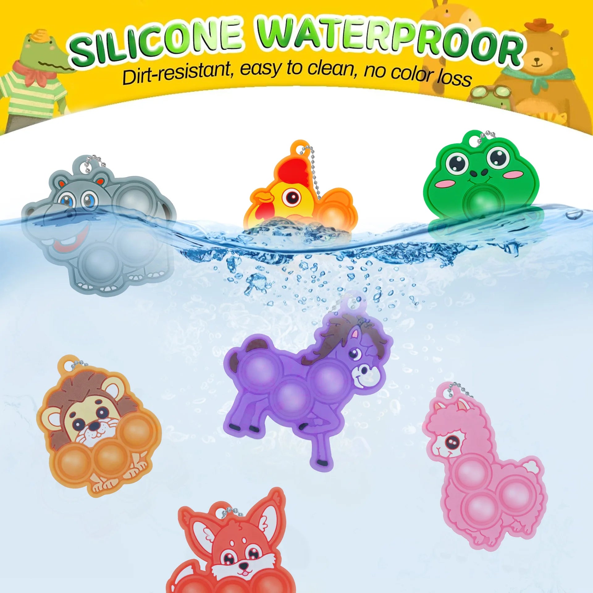 Cartoon Animal Fidget Bubble Keychains for Stress Relief - 4