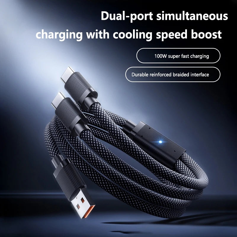 100W 2-in-1 Dual USB-C Fast Charging Cable - 3