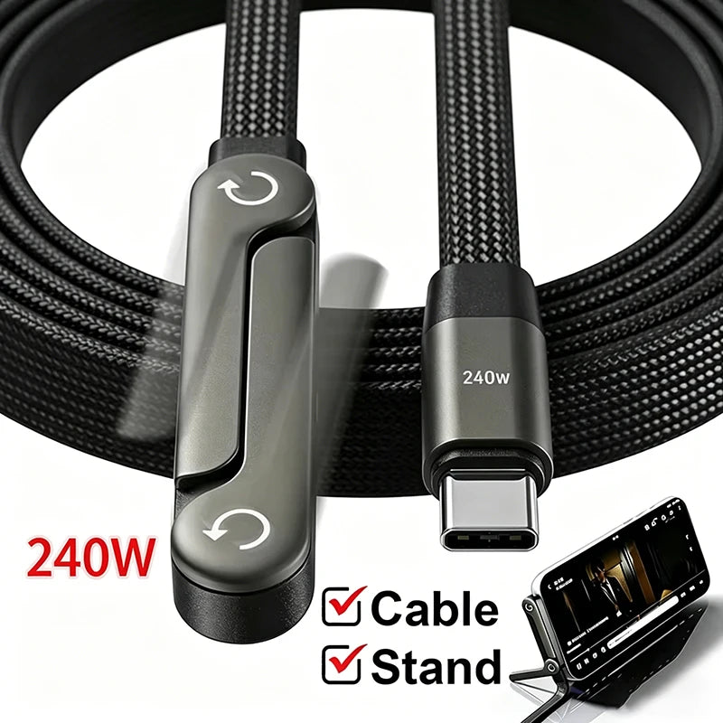 240W Fast Charging Cable with Built-in Phone Stand