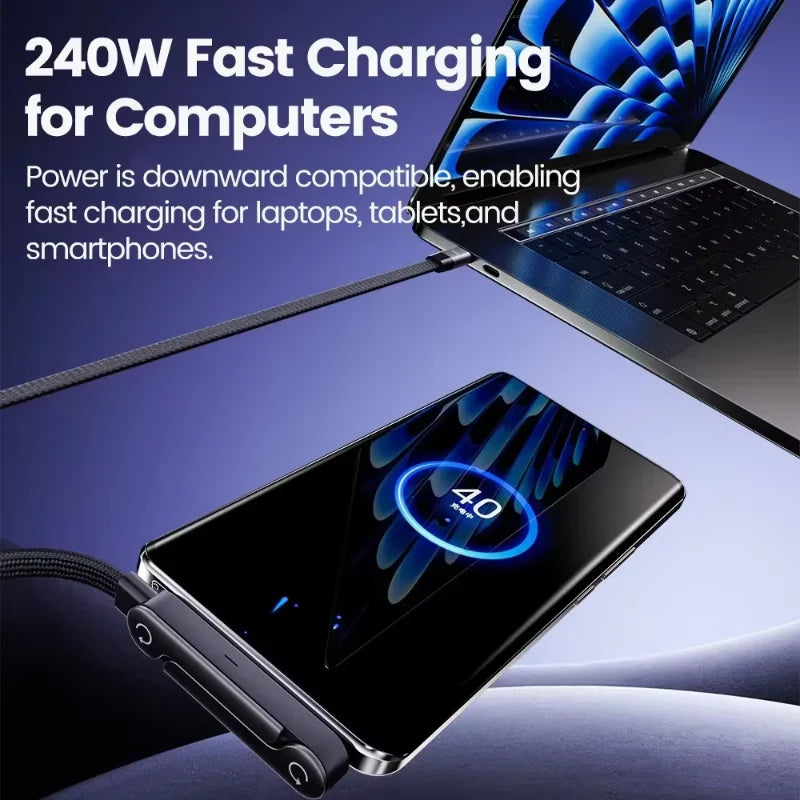 240W Fast Charging Cable with Built-in Phone Stand - 3