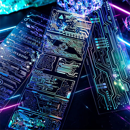 Holographic Circuit Board Aesthetic Stickers