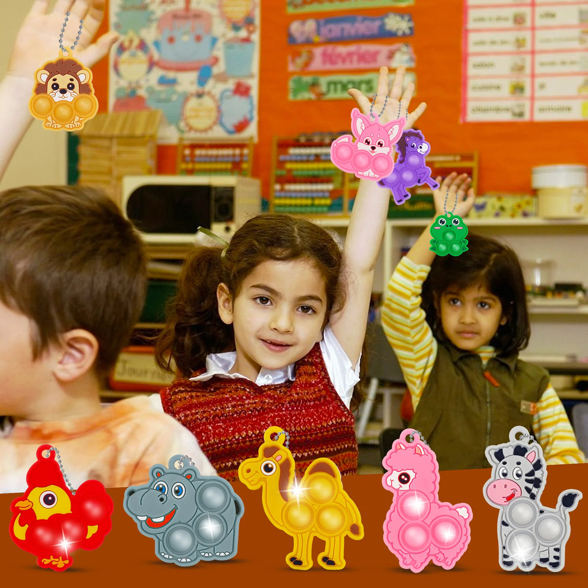 Cartoon Animal Fidget Bubble Keychains for Stress Relief