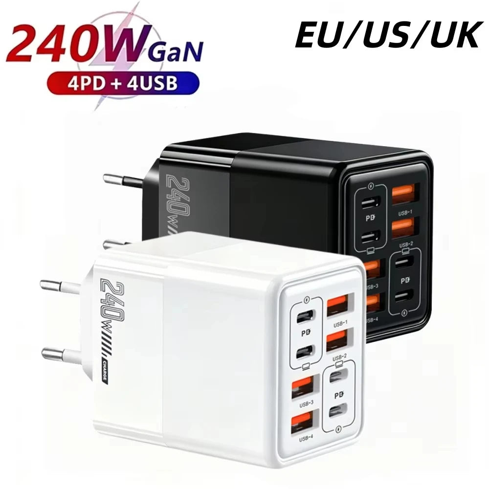 240W 8-in-1 Fast Charging USB Wall Adapter