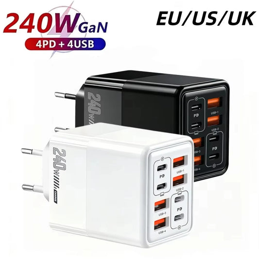 240W 8-in-1 Fast Charging USB Wall Adapter