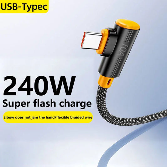 240W Super Fast Charging USB-C Data Cable with 90° Elbow