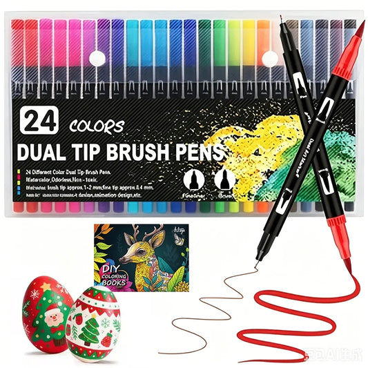 24-Color Dual-Tip Watercolor Brush Marker Set for Artists