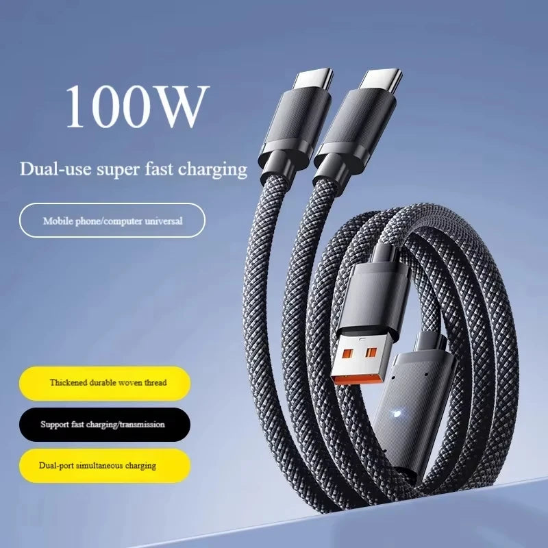 100W 2-in-1 Dual USB-C Fast Charging Cable