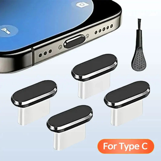 USB-C Anti-Dust Charging Port Plugs with Cleaning Brush