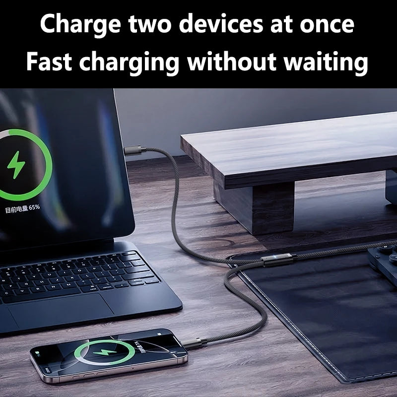 100W 2-in-1 Dual USB-C Fast Charging Cable
