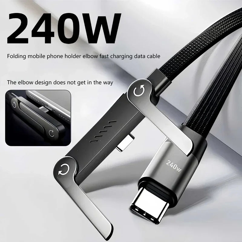240W Fast Charging Cable with Built-in Phone Stand